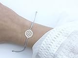  SCHOSCHON Damen Blume des Lebens Armband Silber-Hellgrau 925 Silber  Lebensblume Schmuck personalisierte Geschenke