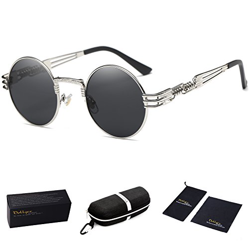 Dollger John Lennon Round Sunglasses Steampunk Metal Classic Frame Mirror Lens(C1:Black Lens+ Silver Frame) steampunk buy now online Dollger John Lennon Round Sunglasses Steampunk Metal Classic Frame Mirror Lens(C1:Black Lens+ Silver Frame) steampunk buy now online