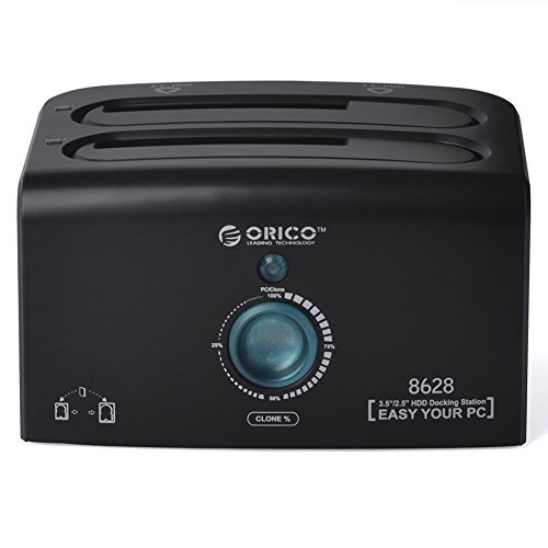 ORICO USB 3.0 / eSATA 2-Port Festplatten Dockingstation für 2,5 / 3,5 Zoll SATA III SSD und HDD, Offline-Klonfunktion, Unterstützt UASP und 2 x 6 TB - Schwarz