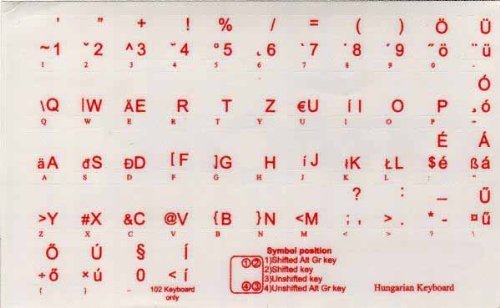 Ungarische transparente Tastaturaufkleber mit Roten Buchstaben - Geeignet für jede Tastatur