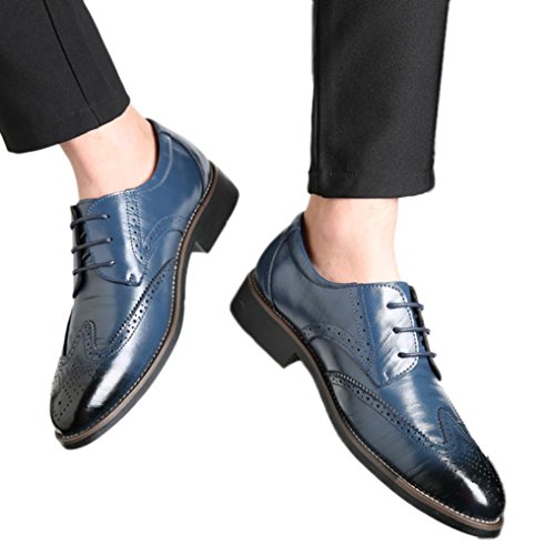 Preisvergleich Produktbild Herren Freizeit Schuhe Leder Business Anzugschuhe Mesh Atmungsaktiv Lederschuhe Oxford Halbschuhe Zum Schnürer Flache Slipper Britischer Stil Übergrößen 37-48, Absolute (CN:47 / EU:46, Navy)