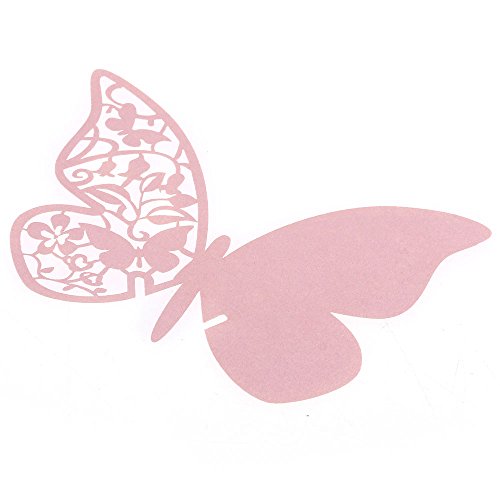 Facilla 50 Karte von Namen Marke Platz Glas Laser Schnitt Schmetterling rosa Hochzeit Abend Party - 3