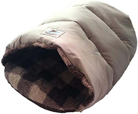 Mixse Deluxe Feather Cat Snuggle Bed with Self-heating Thermal Core Warm Pet Cave Sleeping bag for Cats / Puppy, 23" x 15" x 8" Cream Medium