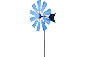 QMCAHCE Molinillo de viento retro para jardín, doble dirección, rotación de 360 grados, molinos de viento de metal cinético para patio al aire libre, césped, jardín, molino de viento (azul)