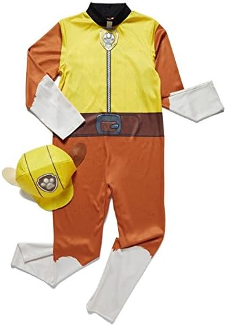 Officially licensed Nickelodeon Paw Patrol Rubble fancy dress Boys Costume age 3-4 years, with Felt Hat and Pup Tag. Made under licence for the TU Collection