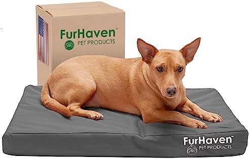 FurHaven Medium Orthopedic Dog Bed Water-Resistant Indoor/Outdoor Logo Print Oxford Polycanvas Mattress w/Removable Washable Cover - Stone Gray, Medium