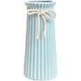 Blue Ceramic Ribbed Vases for Minimalist Modern Home Decor, Decorative Flowers Vase for Wedding Dinner Table Office Bedroom - 10 Inch / 25 CM