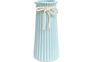 JUZAI Blue Ceramic Ribbed Vases for Minimalist Modern Home Decor, Decorative Flowers Vase for Wedding Dinner Table Office Bedroom - 7.5 Inch / 20 CM