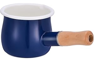 YUMCUTE HOME émail Casserole à lait, beurre de mini Warmer 10 cm en émail Casserole Cuisine Poêle avec poignée en bois, taille parfaite pour chauffage Petit liquide portions. bleu…