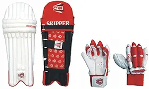 CW Junior Batting Combo Set of Skipper Red Thigh Pad Pair with Sherwood Gloves (7-10 Years)
