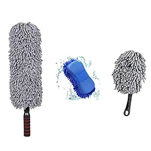 TONY STARKCombo of Round Telescopic Sponge, Mini Interior car Duster Cleaning Accessories | Microfiber | Brushes | Single Sided | Extra Large | Big Chenille Mitt