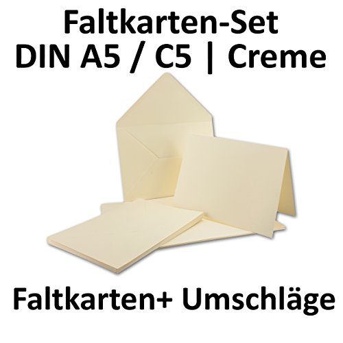 A5 Doppelkarten inklusive Briefumschläge | 25er-Set | Blanko Naturweiß Einladungskarten in Creme-Weiß | bedruckbare Post-Karten in DIN A5 | Klappkarten / Faltkarten | ideal zum Selbstgestalten & Kreieren | GUSTAV NEUSER C-Line - 2
