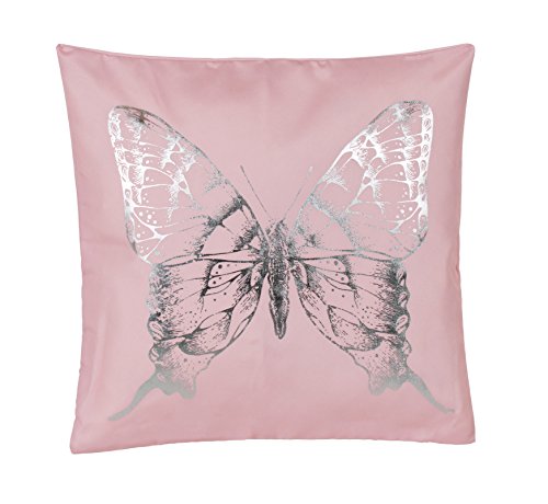 BRANDSSELLER Trendiges Microfaser Kissen Kopfkissen Zierkissen Dekokissen Kuschelkissen mit silber-bedruckter Schmetterling - Rosa - ohne Füllung
