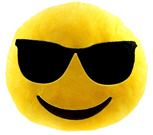 Brigamo 510 - Emoticon KISSEN AUS PLÜSCH, 30 cm Durchmesser,Smiley Kissen mit diversen Motive zum sammeln (Emoticon mit Sonnenbrille)