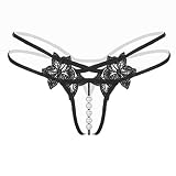 HCFKJ 2017 Mode Damen 4 STÜCK Satz AnhäNger Lady Pearl G String V-String Frauen HöSchen Low Waist UnterwäSche (SCHWARZ)