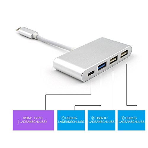 USB-C Hub Ladegerät für Apple MacBook Riversong USB-C auf 3-Port USB3.0 Hub-Adapter mit USB-C Ladeanschluss, NUR mit dem neuen Apple MacBook kompatibel, Silber - 3