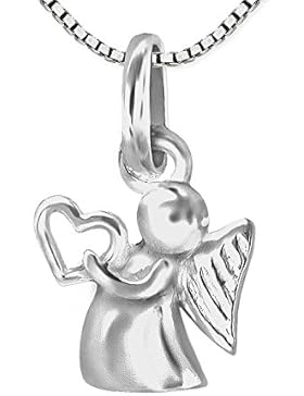 CLEVER SCHMUCK-SET Silberner Anhänger Mini Engel 10 mm mit Herz in der Hand und Kette Venezia 38 cm STERLING SILBER...