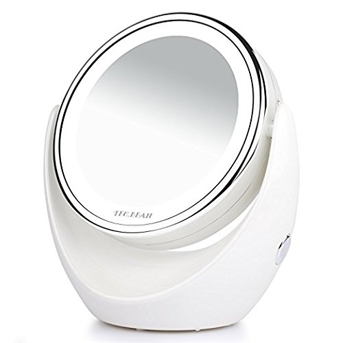 Tragbar beidseitig LED Kosmetikspiegel, 1/7-facher Vergrößerung,Beleuchtete Reise Vanity Mirror,360 Schwenkbar