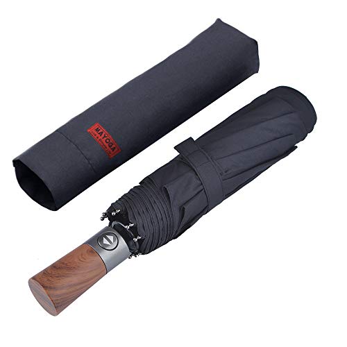 Preisvergleich Produktbild Automatik Regenschirm / MAYOGA -Windtest bei 140 km / h / Wasserabweisende Teflon-Beschichtung / Auf-Zu-Automatik, klein / leicht & kompakt / Teflon-Beschichtung, windsicher, stabil - Schwarz(32cm, 375g