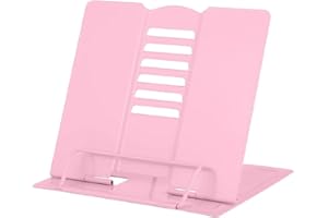 KIUIOM Multifunzione Leggio Libri, Porta Ricette, Leggio in Metallo per Libro,Lettura Porta Libri, Book Stand Altezze Regolabile Leggio da Tavolo per Ufficio Libri Cuochi Ricette Tablet (Rosa)