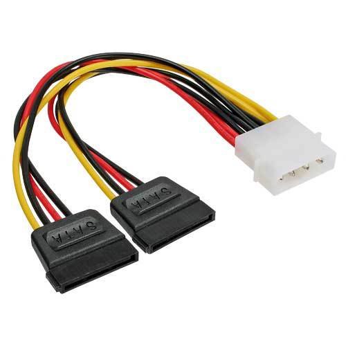 5er Set Strom Y-Kabel intern, 1x 13,34cm (5,25") an 2x 15pol SATA, 0,2m