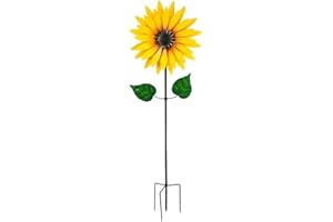 WINBST Girasole mulino a in metallo da giardino a doppio strato, girasole e girasole, campane a giallo per giardino, decorazione cortile, deterrente per uccelli decorativi