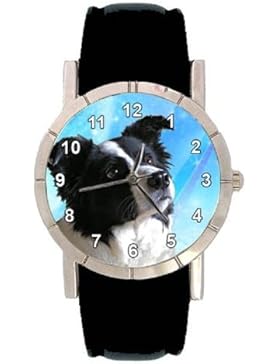 Border Collie Hunde Motiv Damenuhr mit Lederarmband