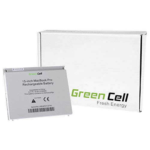 Green Cell® A1175 Laptop Akku für Apple MacBook Pro 15 A1150 A1211 A1226 A1260 2006-2008 (Li-Polymer Zellen 5550mAh 10.8V Silber)