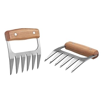 Edelstahl Fleisch Krallen 2 Stck Meat Claws Fr Pulled Pork Brenkrallen Mit Holzgriff Bbq Gabeln