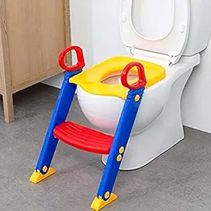 VISHAL SMART MALL Plastic Foldable Kids Potty Training Seat with Adjustable Ladder Toilet Trainer Steps Stool Stand for Kids, Infant Baby, Children (Multicolor)