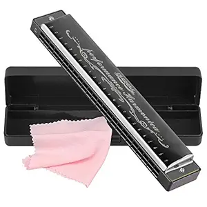 Harmonica Professional Harp Harmoc Armonica Key of C 24 Hole Polyphony Diatonic Mouth Organ with Case for Blues Folk Jazz Pop for Adult Kid Children Student Beginner Gift (black)