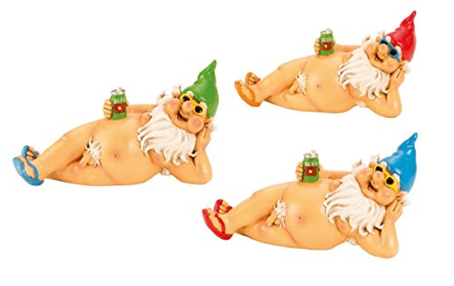 Zwergin nackt 23 cm liegend mit roter Mütze Figur FKK Gartenzwerg - 3