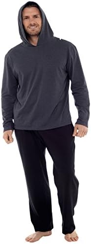 Modern Casuals Mens Pyjama Set Long Sleeve Top &amp; Pants Cotton PJS (Medium, Grey Hooded)