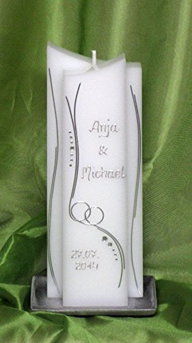 ♥♥ edle Hochzeitskerze ♥♥ mit Steinen - in Sonderform ; inkl. Beschriftung ! I 12