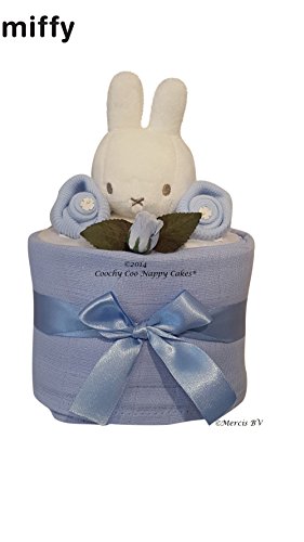 Baby Boy Blue Miffy Ring Rattle Nappy Cake Gift - FREE Delivery