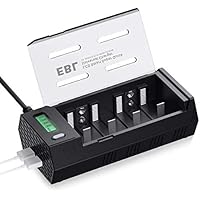 EBL 908 Cargador de Pilas para AA AAA C D 9V Ni-MH Ni-CD Pilas Recargables con 2 Puertos de USB, Pantalla LCD Inteligente y Función de Descarga