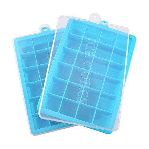 Bandejas para Hielo Silicona, 24 Cubos Cubitera Hielo para Whisky Mas Zumos Vino Frutas Hierbas Salsas Postres Cóctel, Sin BPA, 2 Piezas (Cielo Azul)