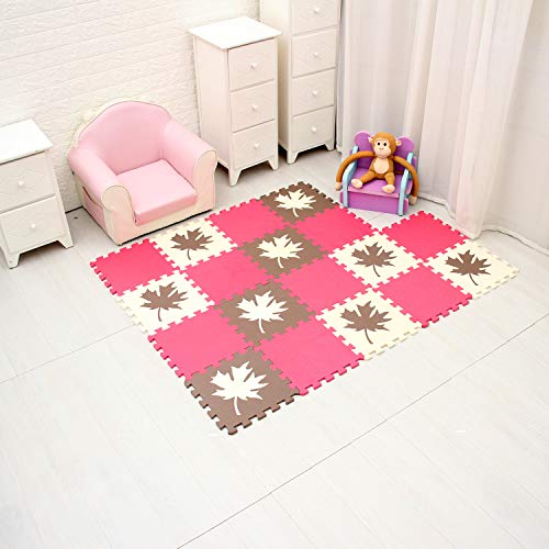 Preisvergleich Produktbild qqpp Eva PuzzlematteKinderspielteppichSchaumst... BabySpielteppich18 TLG.(30*30*1.0cm,Ahornblatt & Rot).QQPC-27(7) Ib18N