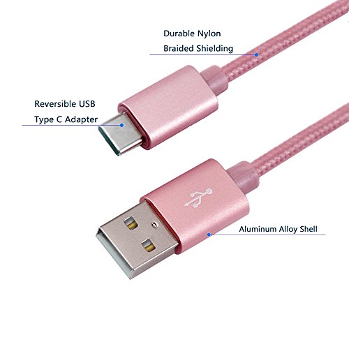 USB Type-C Kabel Nylon-lebenslange Garantie-TUOYA USB-C Ladekabel auf USB3.0 mit Nylon, Daten & Lade Type-C Datenkabel mit Aluminium Stecker für Samsung Galaxy S8 / S8 Plus, LG G5, Lumia 950xl/950, Nexus 5x/6p, OnePlus 3, und andere Type-C unterstützte Geräte (2pack-6,6ft/2m, Pink) - 2