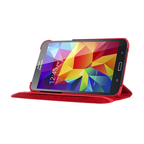 EnGive 360° Drehbares Ledertasche Schutzhülle Leder Tasche Samsung Galaxy Tab 3 7.0 Lite T110 T111 (7 Zoll) Hülle (Samsung Galaxy Tab 3 7.0 Lite, Rot) - 3