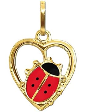 CLEVER SCHMUCK Goldener Anhänger Marienkäfer rot schwarz seitlich im Herz teils offen glänzend 333 GOLD 8 KARAT