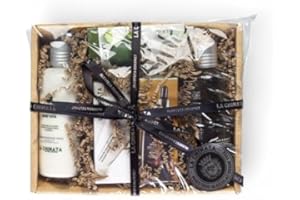 Cesta La Chinata Mini Antiedad Mujer Nutre y Repara | Gel de Ducha, Crema Hidratante Corporal Body Milk, Aceite Milagroso, Balsamo Labial y Crema de Manos Antiedad | Pack Regalos Mujer