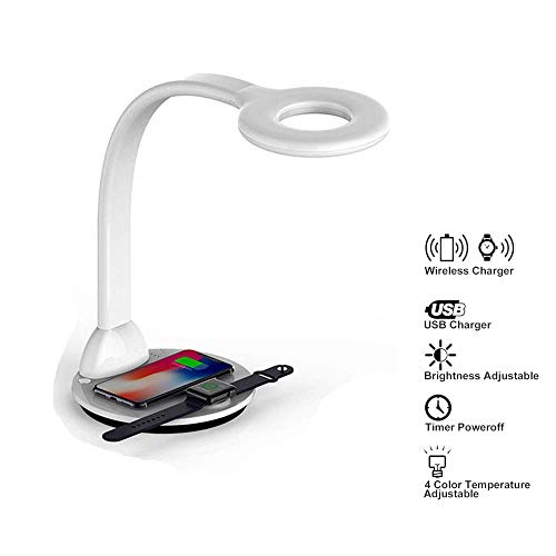 Preisvergleich Produktbild LIUJIE Drahtlose LED-Nachttischlampe der Tischlampe drahtlose, 10W drahtloses geführtes schnelles Ladegerät, Bluetooth 4.2 Berührungssensor-Abblendung, verwendbar für iPhone / Uhr,White