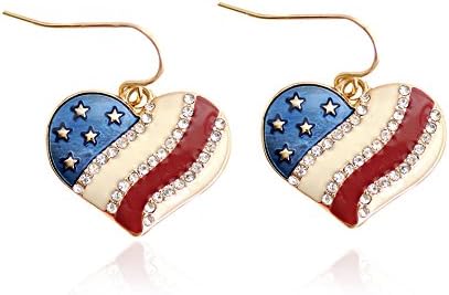 Xinshunjin Peach Heart Shape Star and Stripe Flag Hook Earrings for Women Gold Crystal Red Earbob