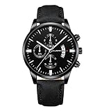 Gaddrt Herrenmode Sport Edelstahl Gehäuse Lederband Quarz Analog Armbanduhr Herrenuhren (D)