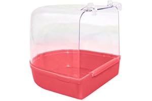 HshDUti Bird Bath Tub, Hanging Bathtub Bird Cage Supplies with Hooks, Water Shower Transparent Box Food Feeder Holder Tray for Small Birds, Canary, Budgies,Parrot 13X14X13cm Pink
