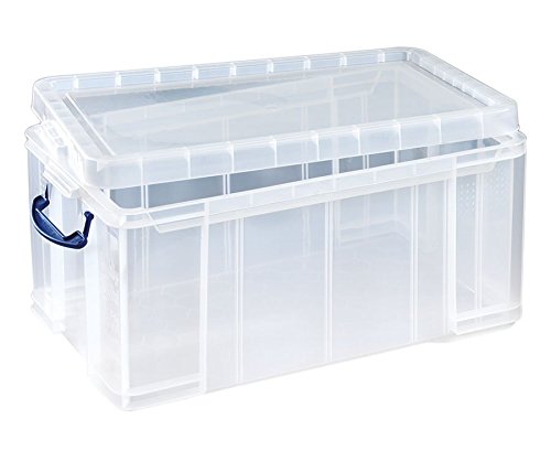 Aufbewahrungsbox 64 Liter mit abnehmbarem Deckel, robuster Kunststoff, transparent und stapelbar, Außenmaß BxTxH: 710 x 440 x 310 mm