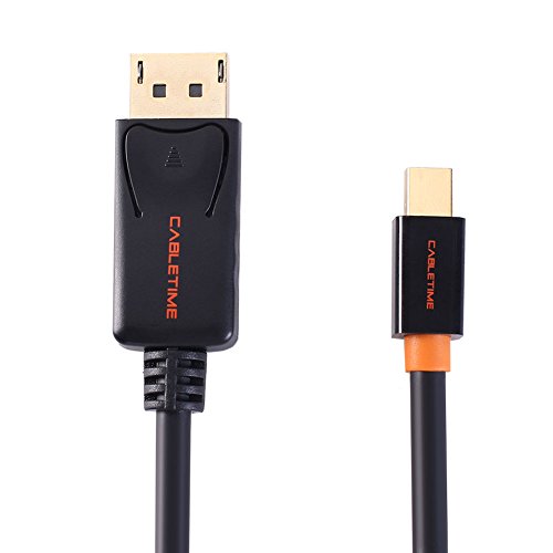 cabletime Mini DP auf DP Kabel, Mini DisplayPort Stecker auf DisplayPort Stecker, unterstützt 4 K/2 K (3840 x 2160), vergoldet, kompatibel für Mac Book Series, Oberfläche Serie, Dell, Lenovo, HP mit Mini DP Schnittstelle, 10feet (3 M), schwarz - 2