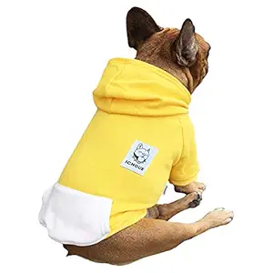 iChoue Pets Dog Clothes Hoodie Hooded French Bulldog Costume Pullover Cotton Winter Warm Coat Puppy Corgi Clothing - Yellow / Size L