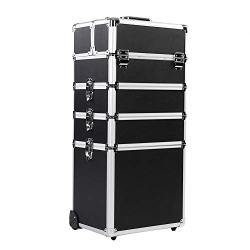 SOULONG 4 en 1 Malette Maquillage, Valise Maquillage Professionnel, Noir Beauty Case Voyage, 34.5 x 25 x 75cm